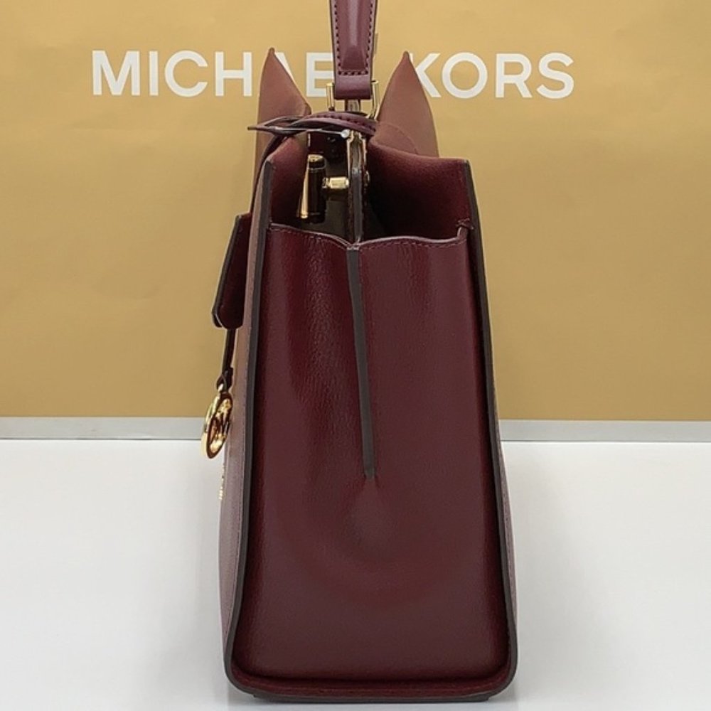 Michael Kors Penelope Large Top Handle Satchel Merlot Multi Color Leather - Picture 4 of 16